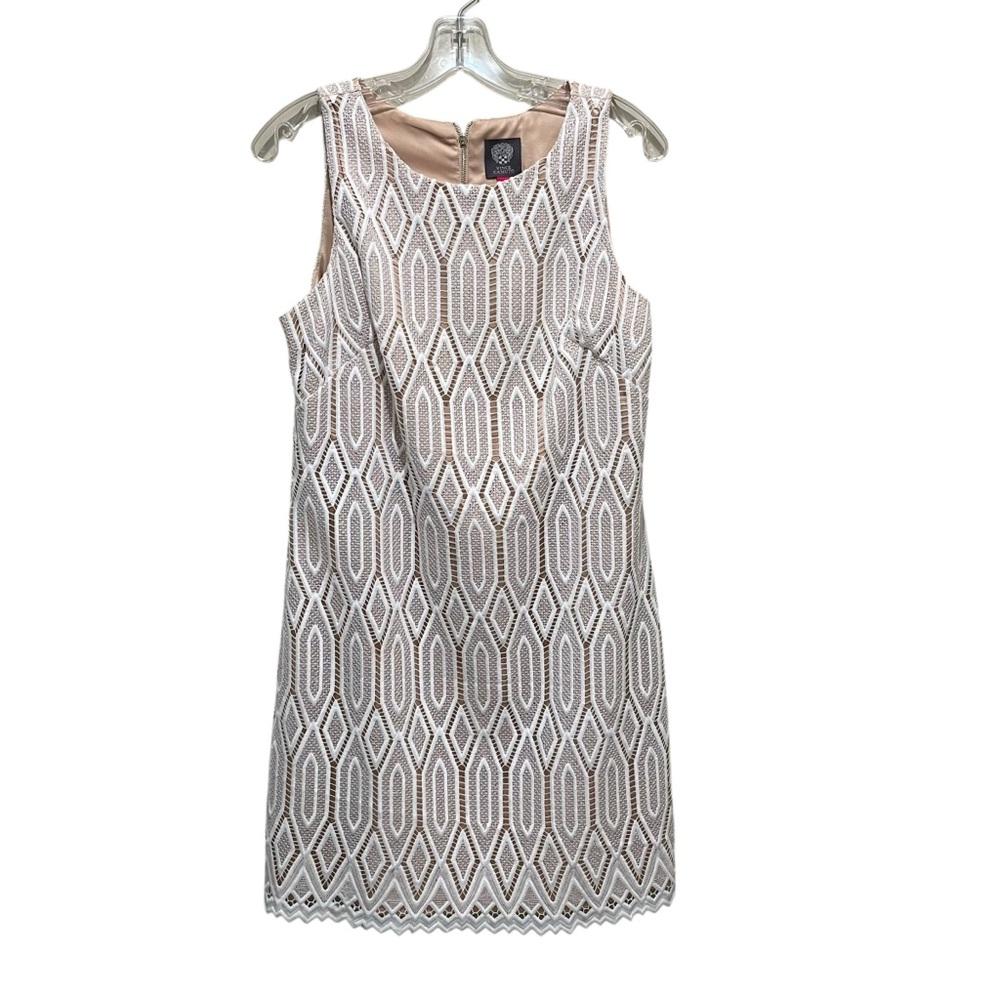 VINCE CAMUTO Lace Sheath Dress Sleeveless White and Tan Women’s Size 8 - Picture 3 of 11